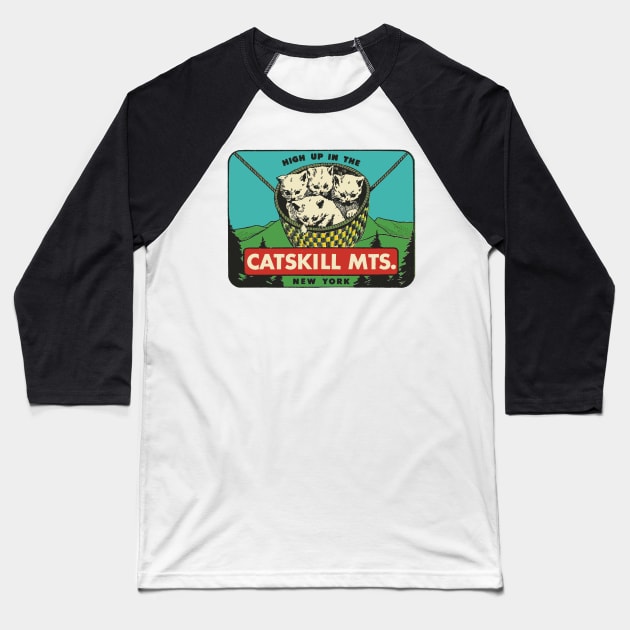 Vintage Style Catskill Mountains Baseball T-Shirt by zsonn